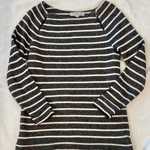 Grey and white striped LOFT  long sleeve sweatshirt